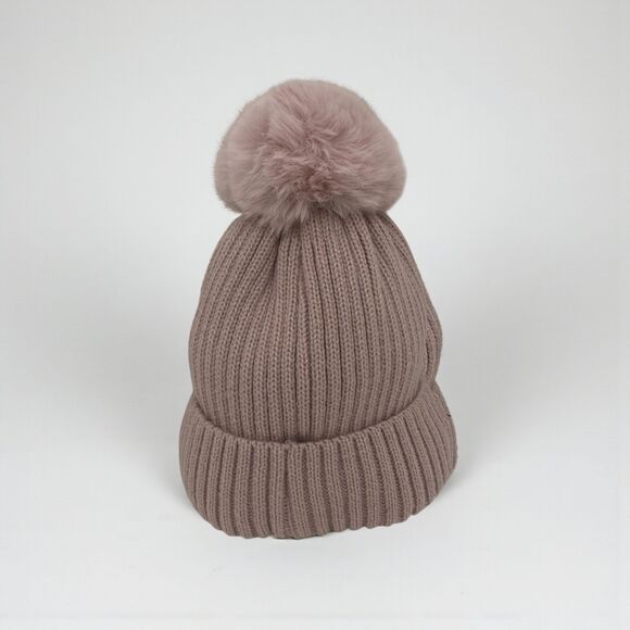 Canada Weather Gear Taupe/Pink Pom Pom Beanie Winter Hat - Picture 3 of 11